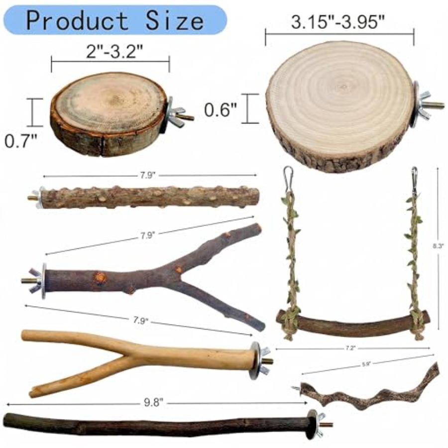 8PCS natural wood bird perches - Health & Wellness Therapy Center review and price